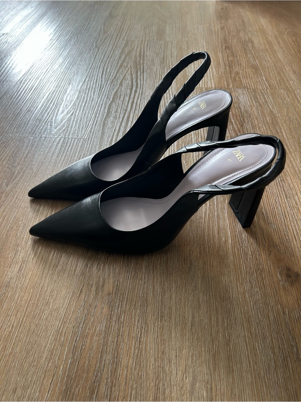 ZARA Black Pointed Slingback Block Heels